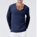 Men's Solid Color V-neck Casual Long-sleeved Cotton And Linen T-shirt