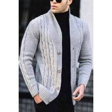 Men's Cardigan Solid Color Long Sleeve Twist Ribbed Knit Jacket