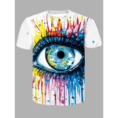 Men Casual O Neck Eye Print Multicolor T-shirt