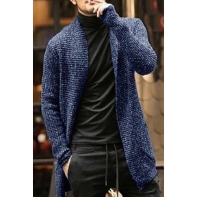 Mens Long-Sleeved Knitted Cardigan Windbreaker Jacket