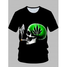 Men Street O Neck Print Green T-shirt