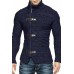 Men's Leather Button Long Sleeve Knit Cardigan Jacket