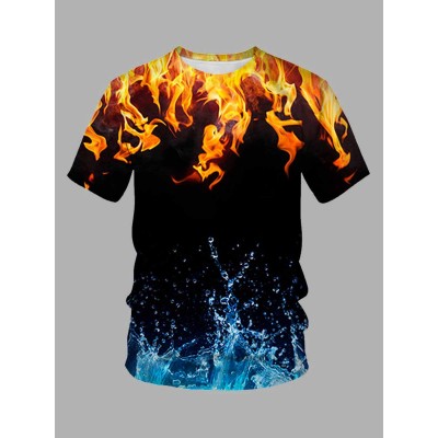 Casual O Neck Flame Print Black Men T-shirt